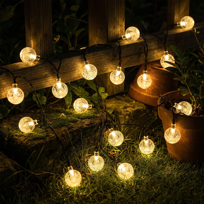 Solar Festoon Lights Warm White Crackle Globe String Lights