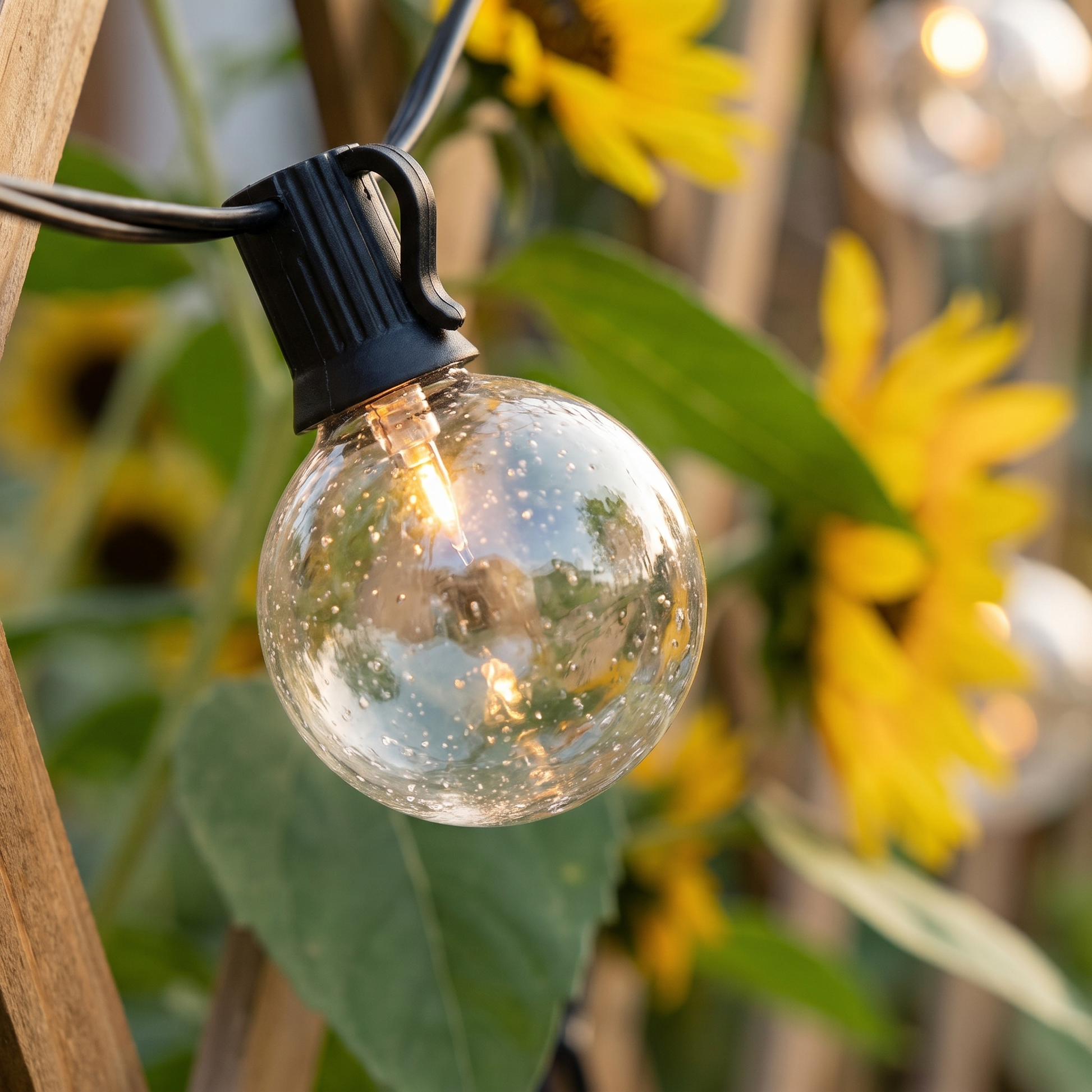 Solar Festoon Lights Warm White Crackle Globe String Lights