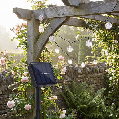 Solar Festoon Lights Warm White Crackle Globe String Lights