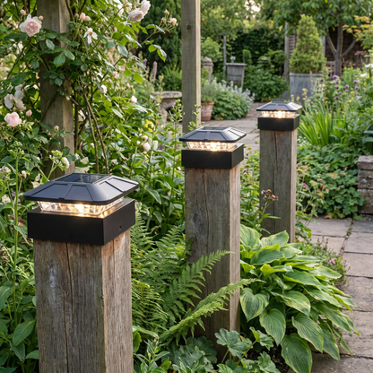 Black Solar Post Cap Light 4x4in Deck and Fence Light
