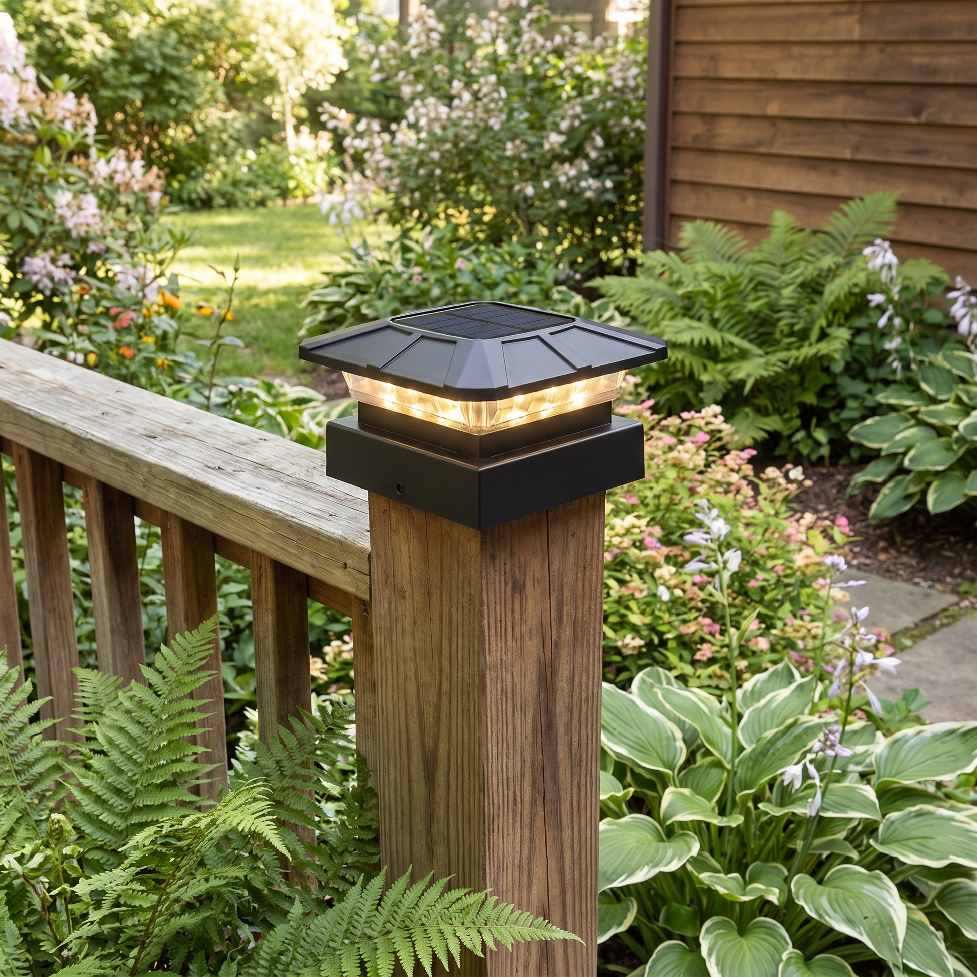 Black Solar Post Cap Light 4x4in Deck and Fence Light