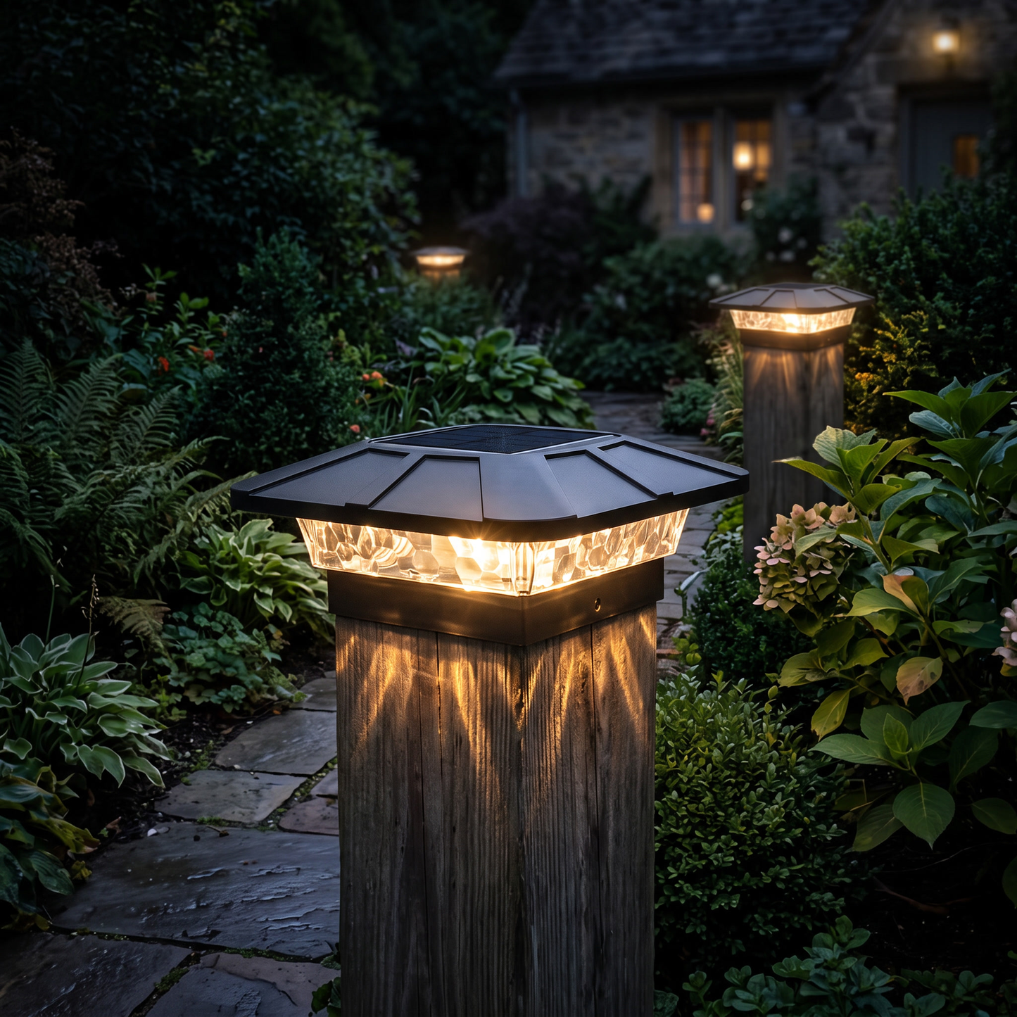 Black Solar Post Cap Light 4x4in Deck and Fence Light