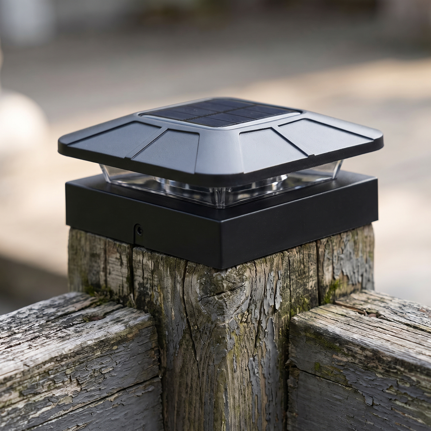 Black Solar Post Cap Light 4x4in Deck and Fence Light
