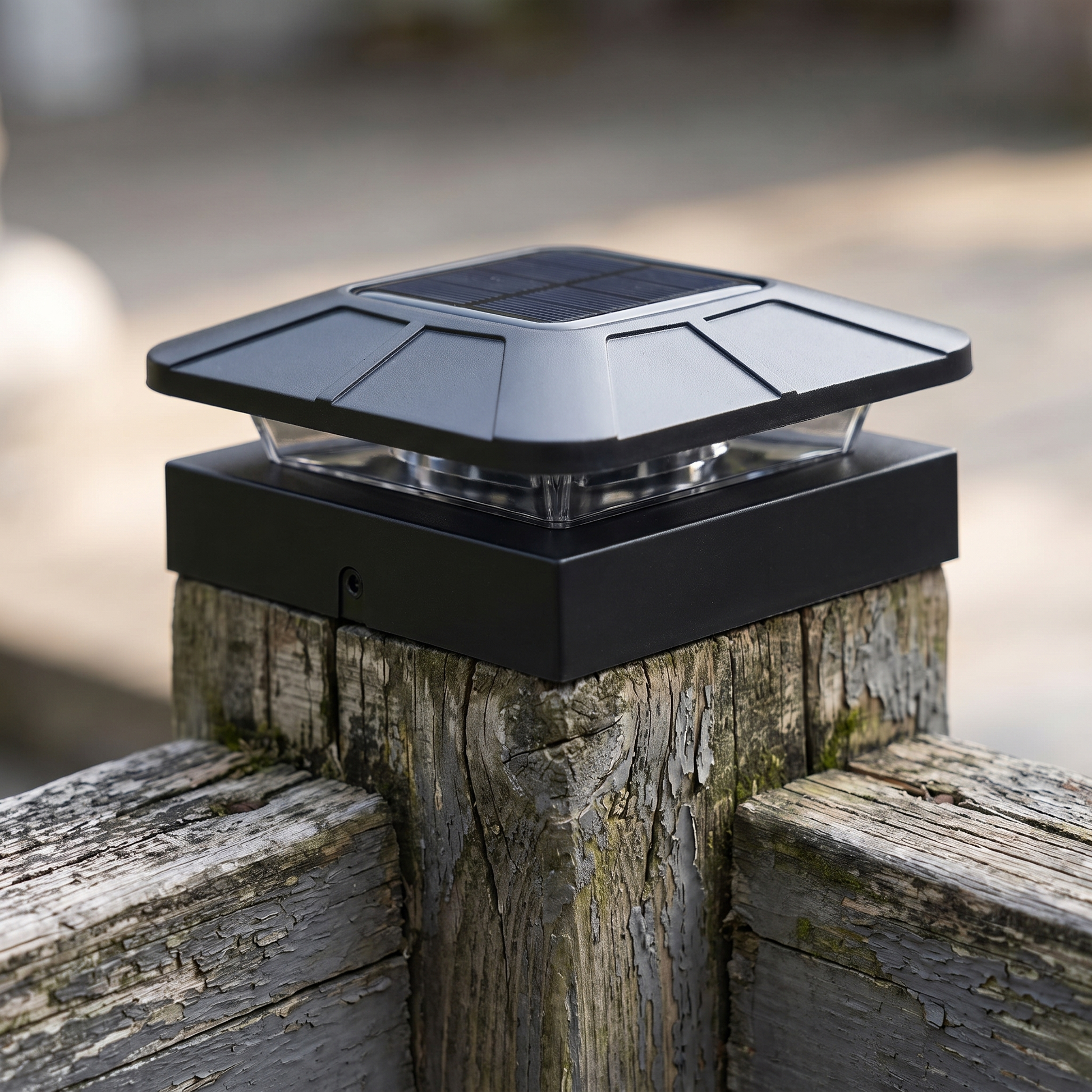 Black Solar Post Cap Light 4x4in Deck and Fence Light