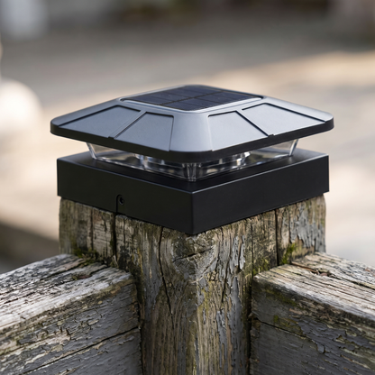 Black Solar Post Cap Light 4x4in Deck and Fence Light