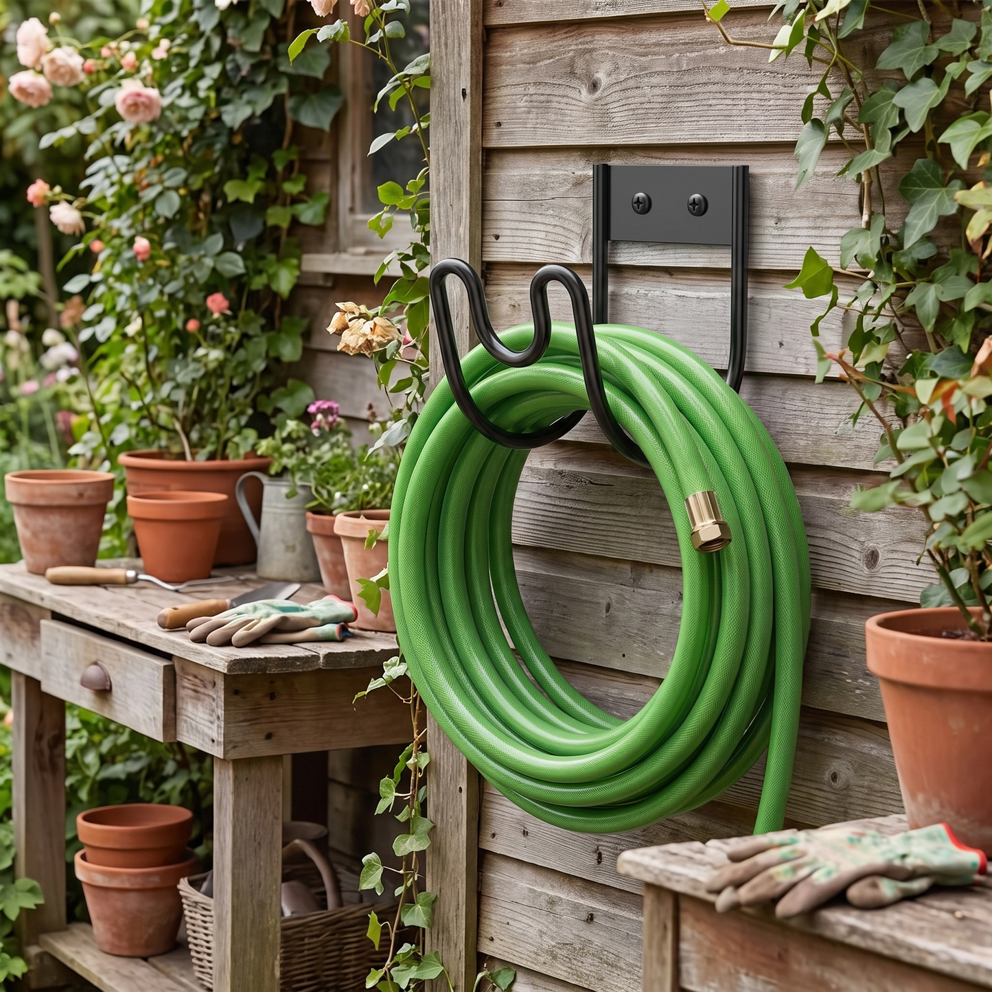 Wall Mounted Hose Hanger Black Iron Garden Hose Holder