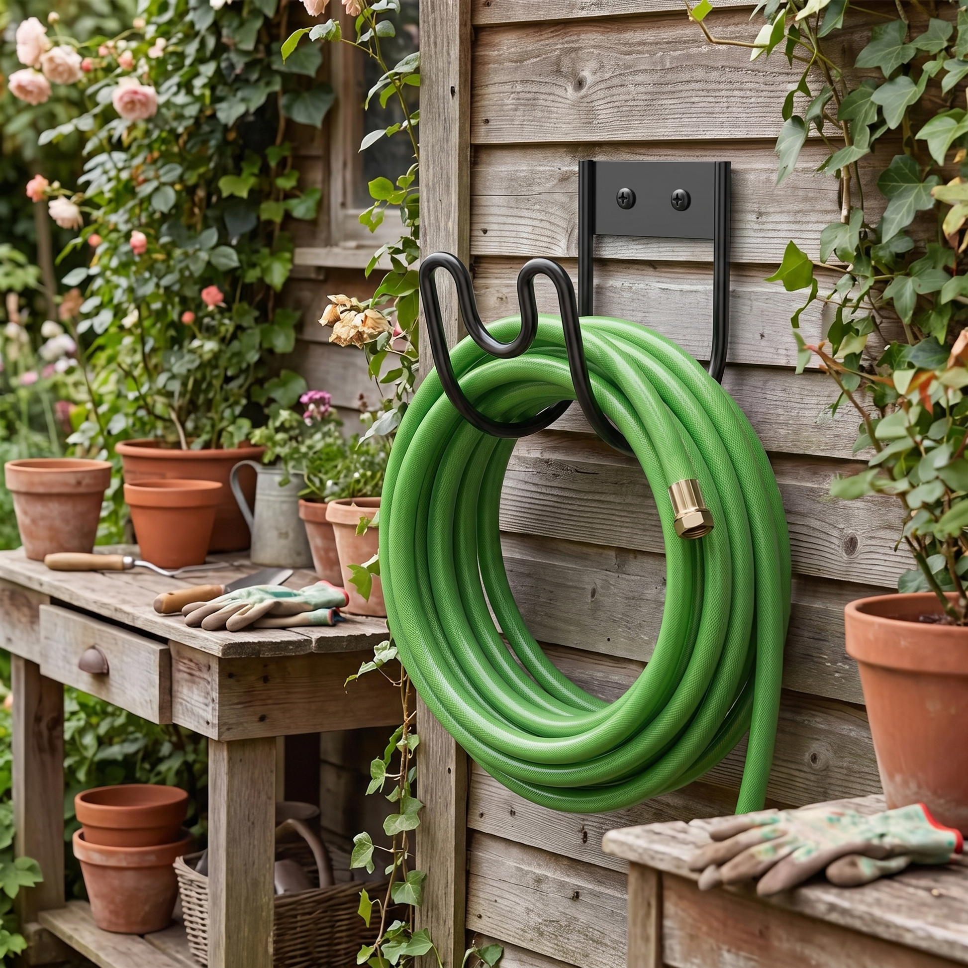 Wall Mounted Hose Hanger Black Iron Garden Hose Holder