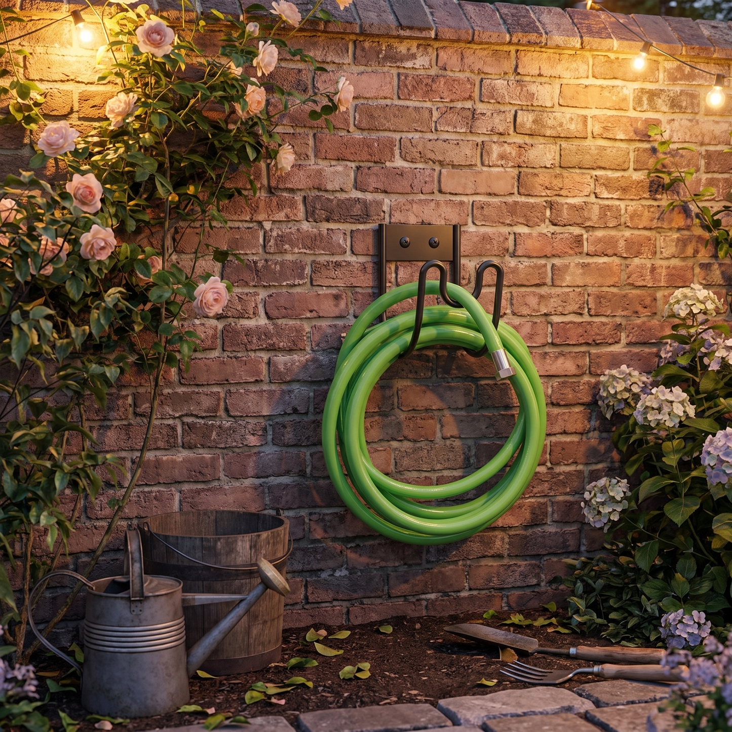 Wall Mounted Hose Hanger Black Iron Garden Hose Holder