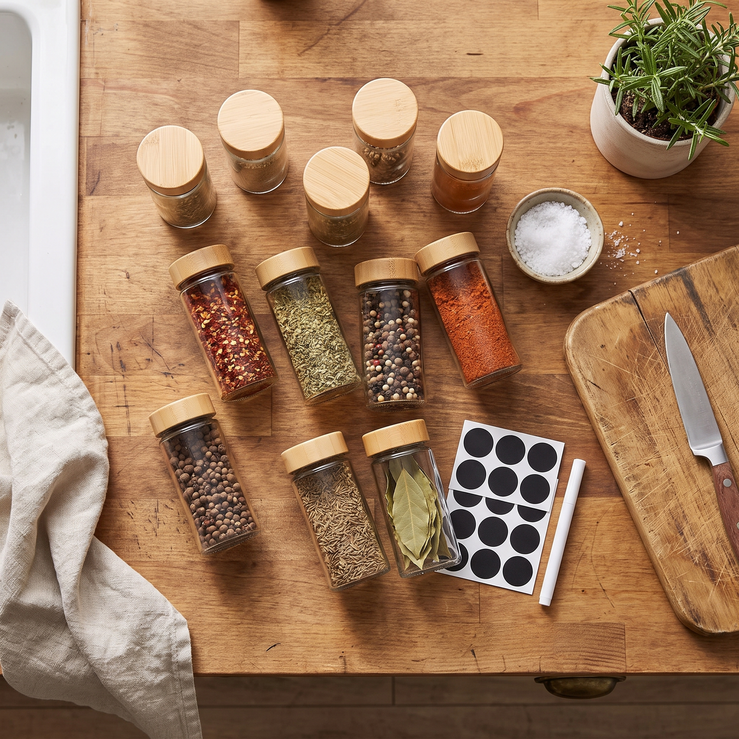 Glass Spice Jar Set with Bamboo Lids