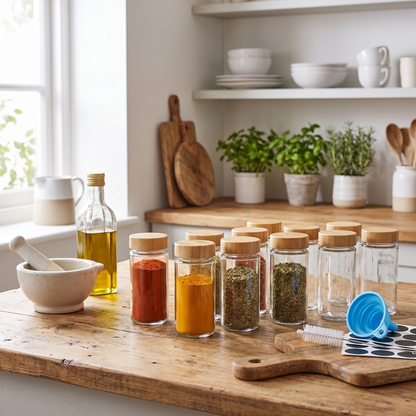 Glass Spice Jar Set with Bamboo Lids