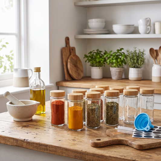 Glass Spice Jar Set with Bamboo Lids