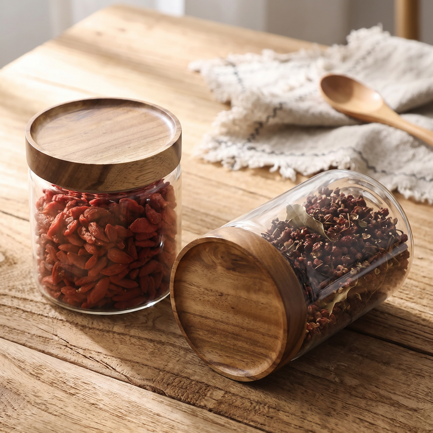 Wood-Lid Airtight Glass Canister