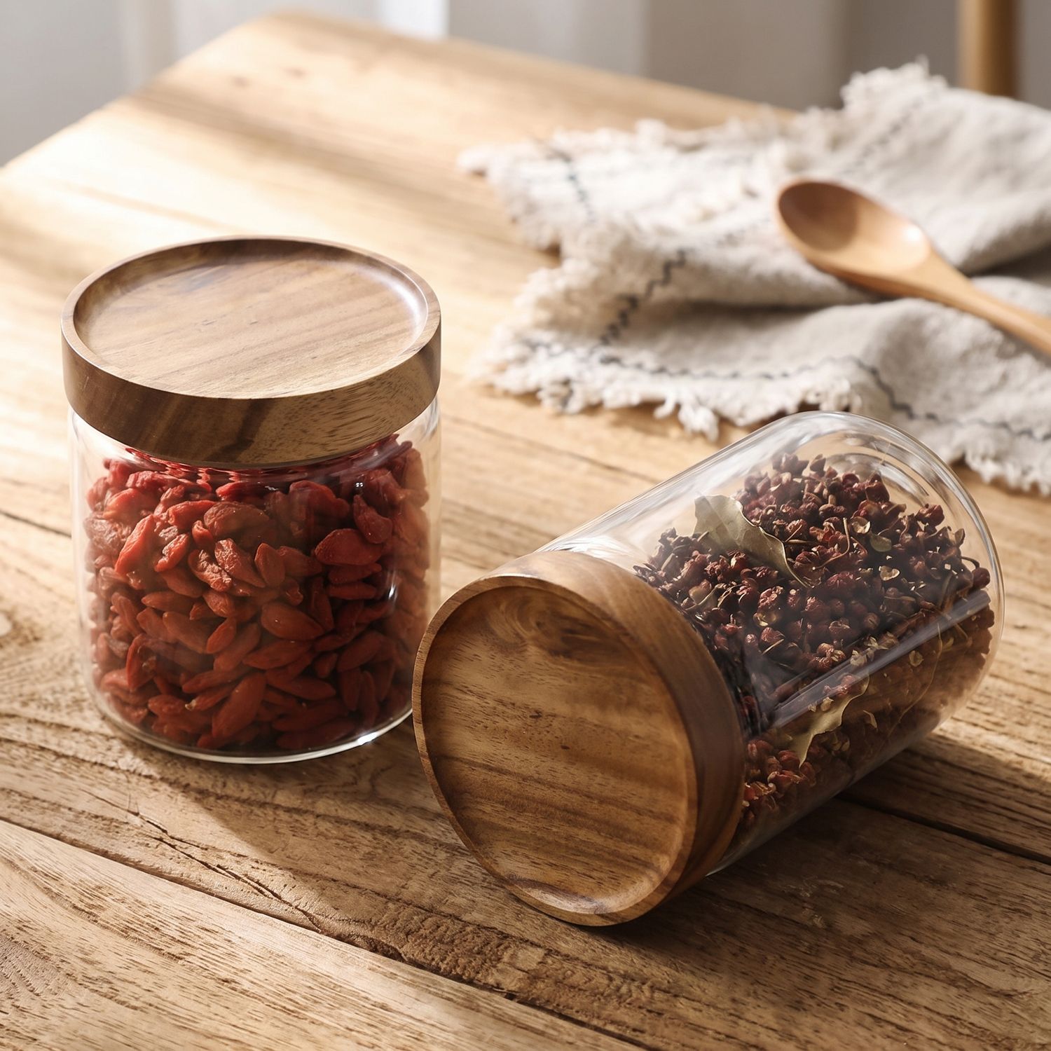 Wood-Lid Airtight Glass Canister