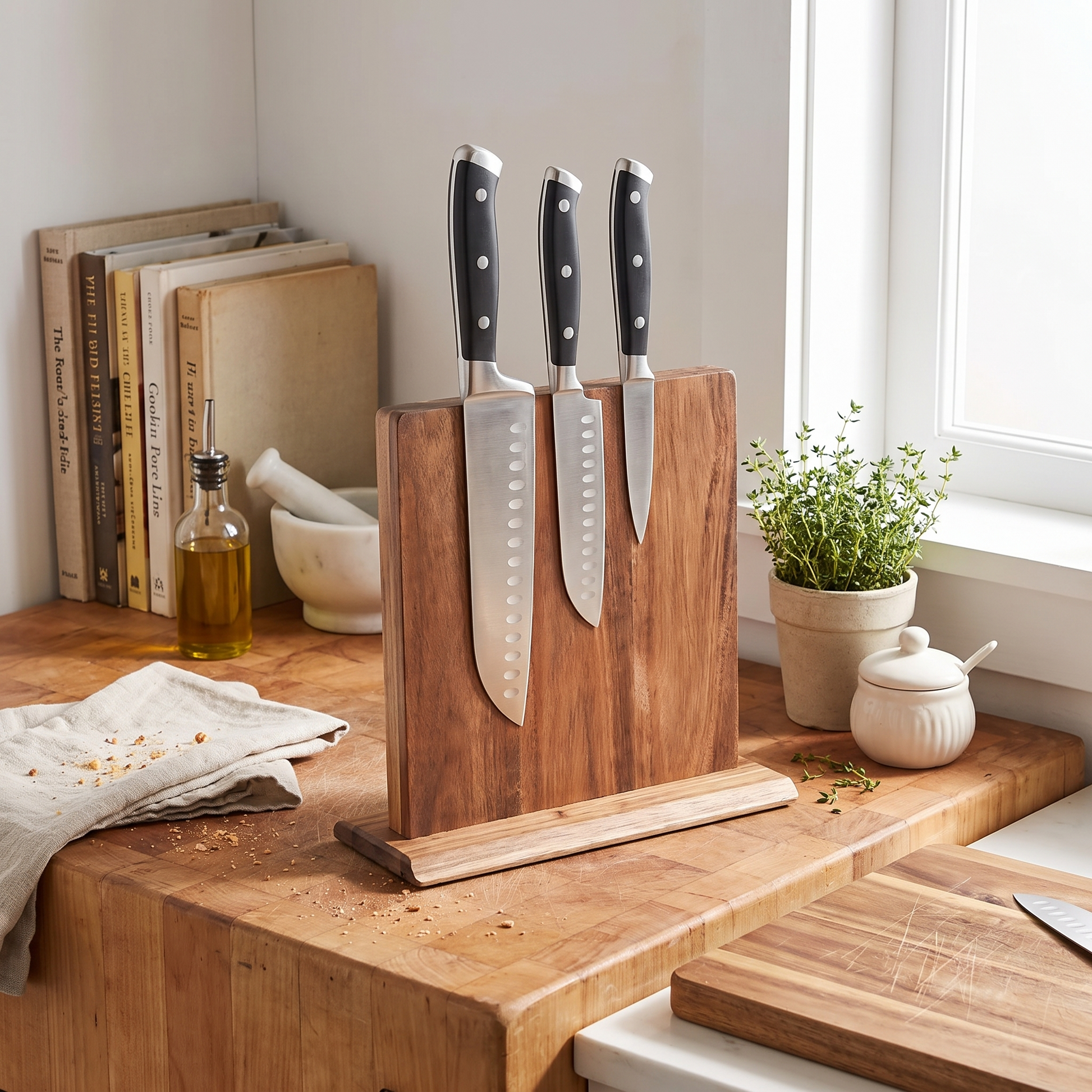 Acacia Wood Magnetic Knife Block