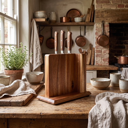 Acacia Wood Magnetic Knife Block
