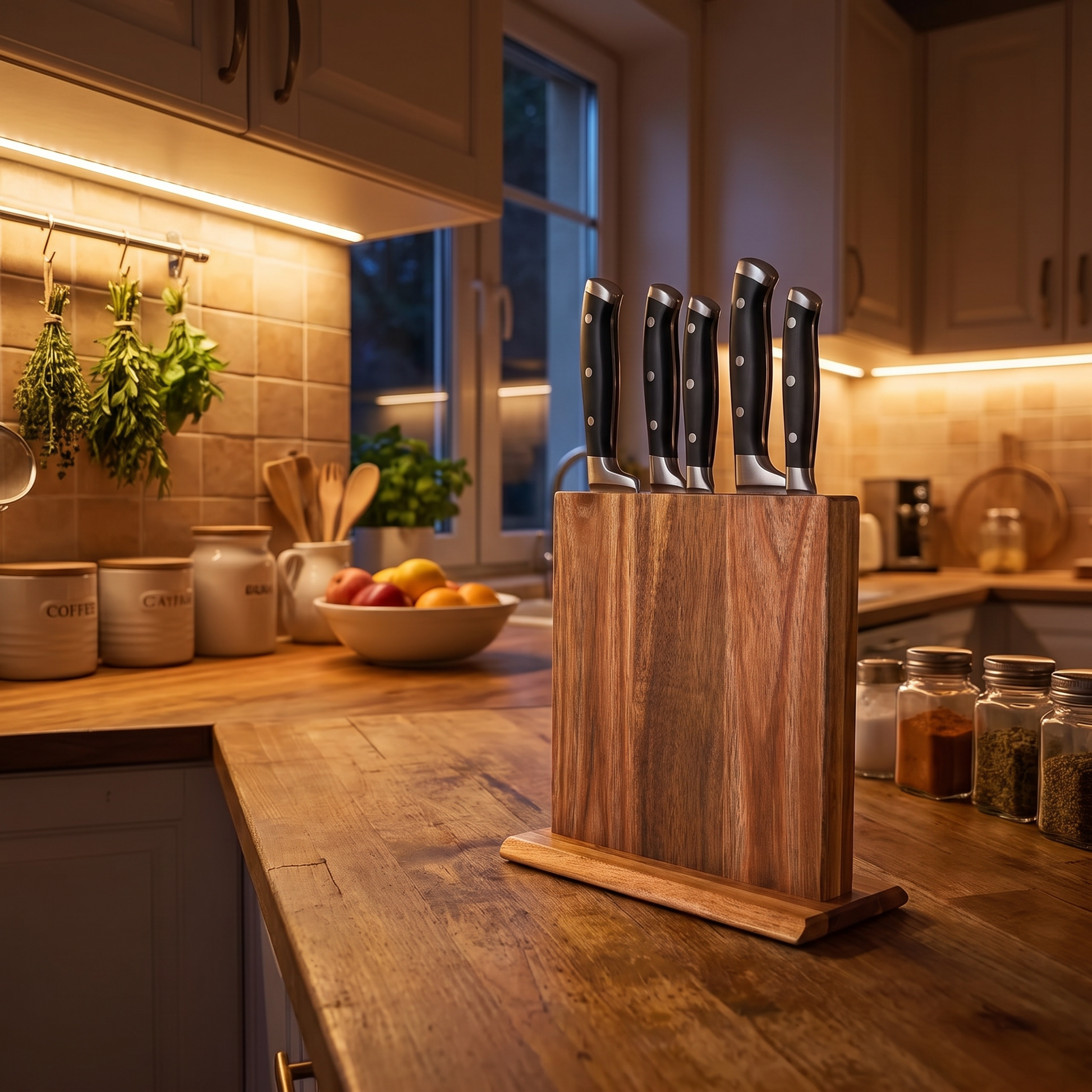 Acacia Wood Magnetic Knife Block