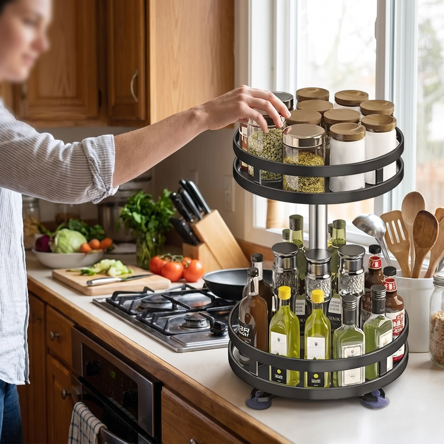 360 Rotating Spice Rack Kitchen Carousel