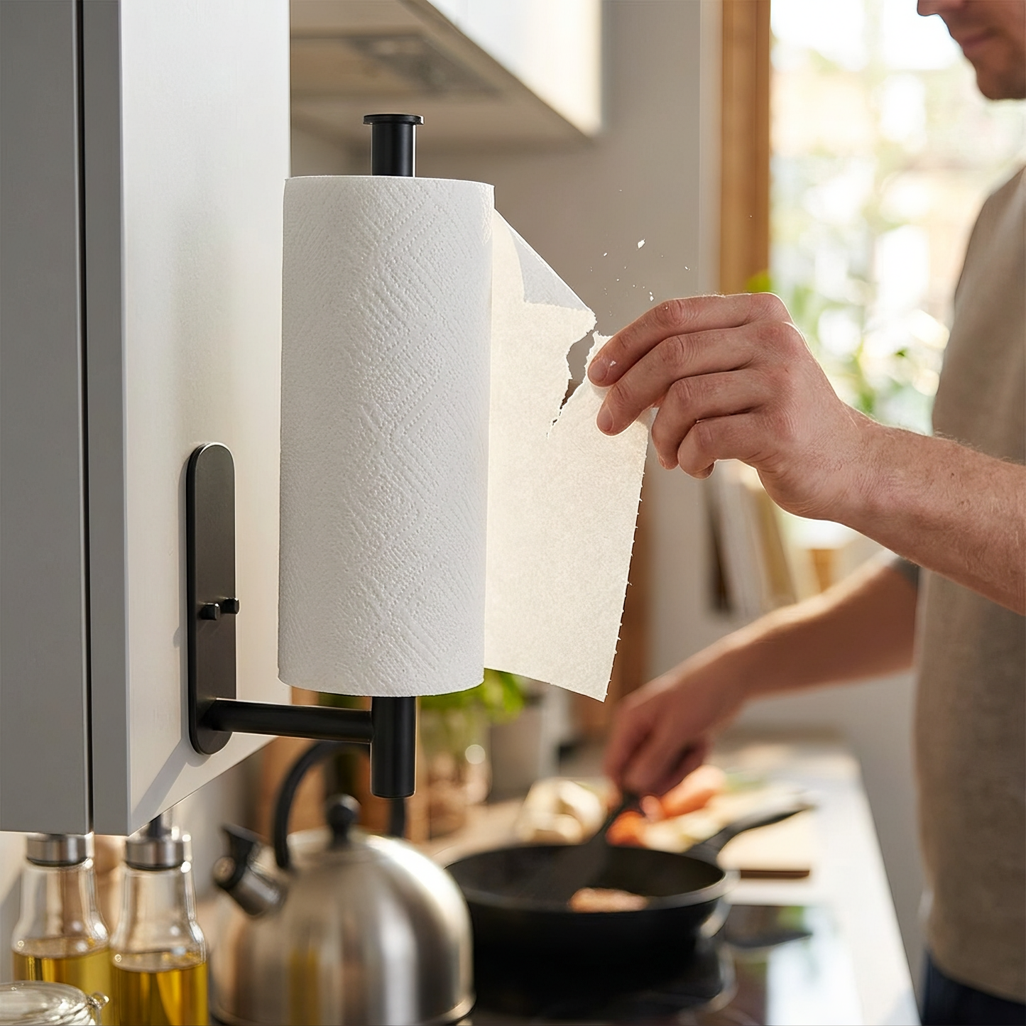 Wall-Mounted Paper Towel Holder No-Drill Kitchen Roll Rail