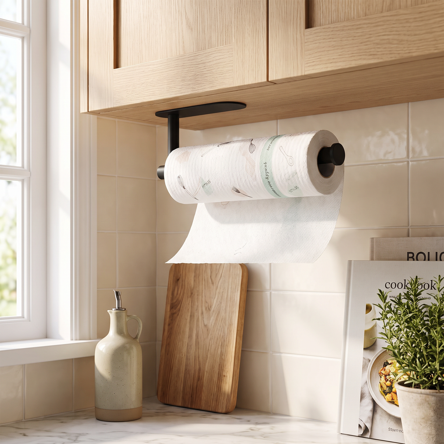 Wall-Mounted Paper Towel Holder No-Drill Kitchen Roll Rail