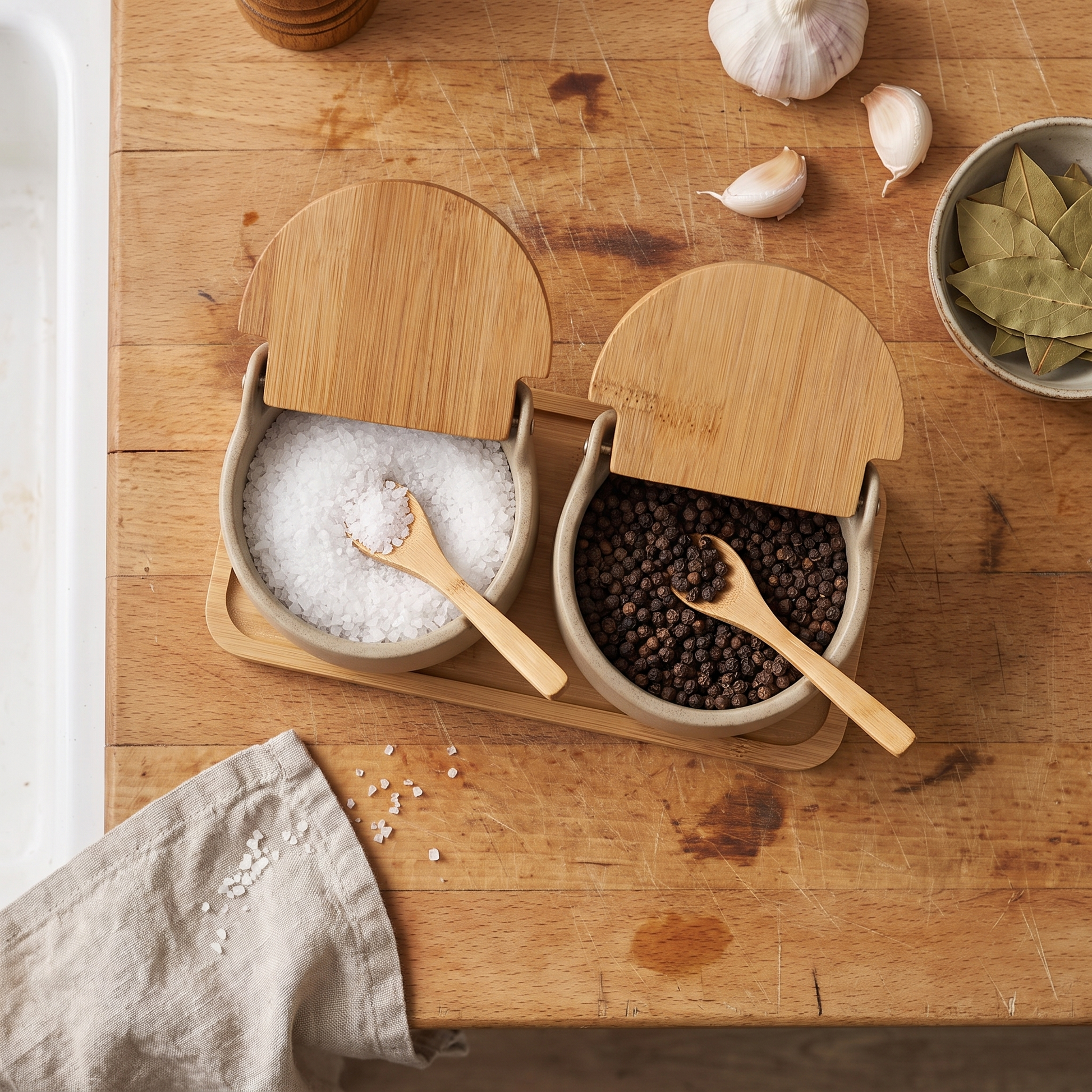 Wabi-Sabi Ceramic Seasoning Jar with Wooden Spoon