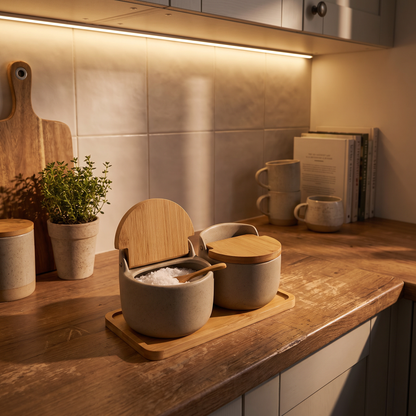 Wabi-Sabi Ceramic Seasoning Jar with Wooden Spoon