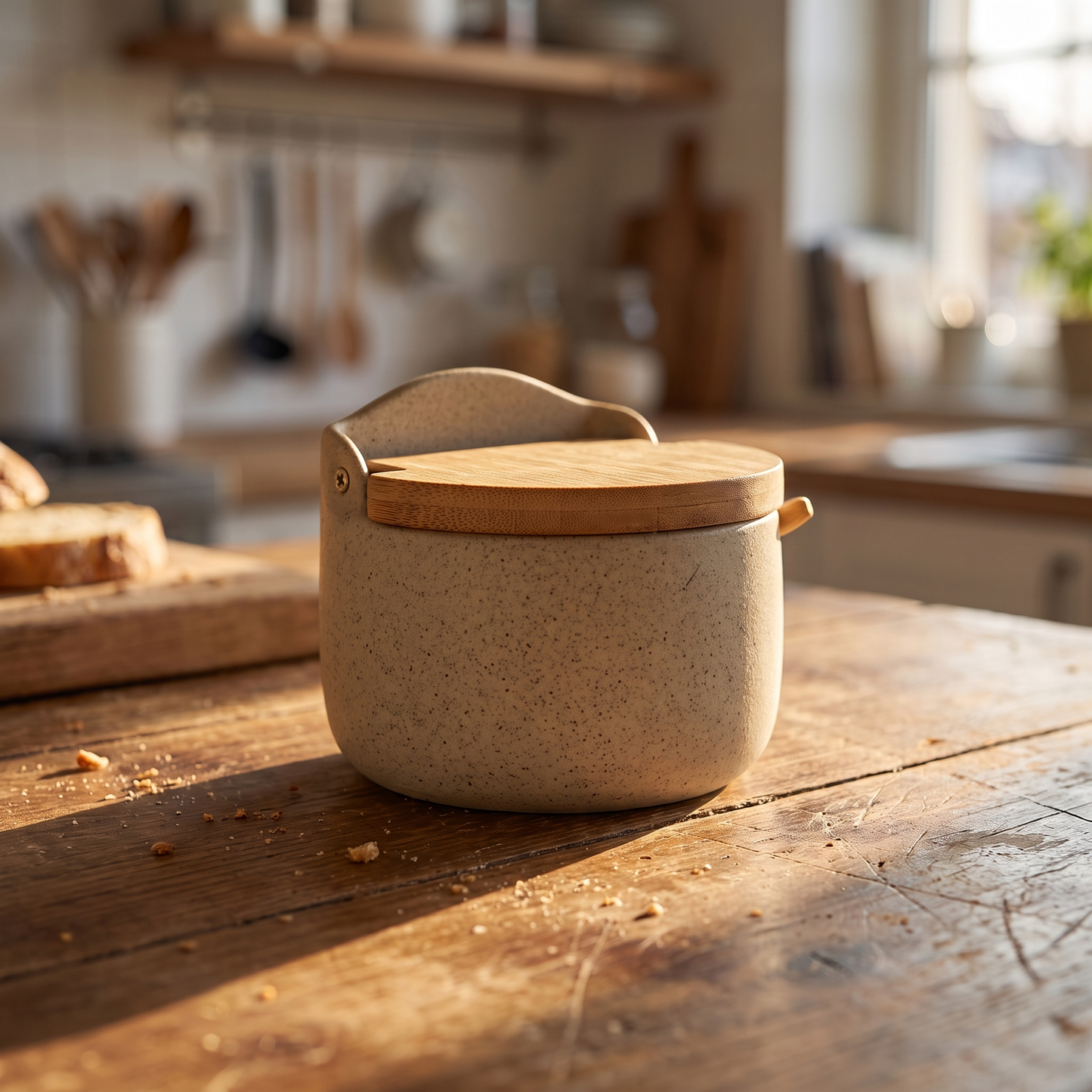 Wabi-Sabi Ceramic Seasoning Jar with Wooden Spoon
