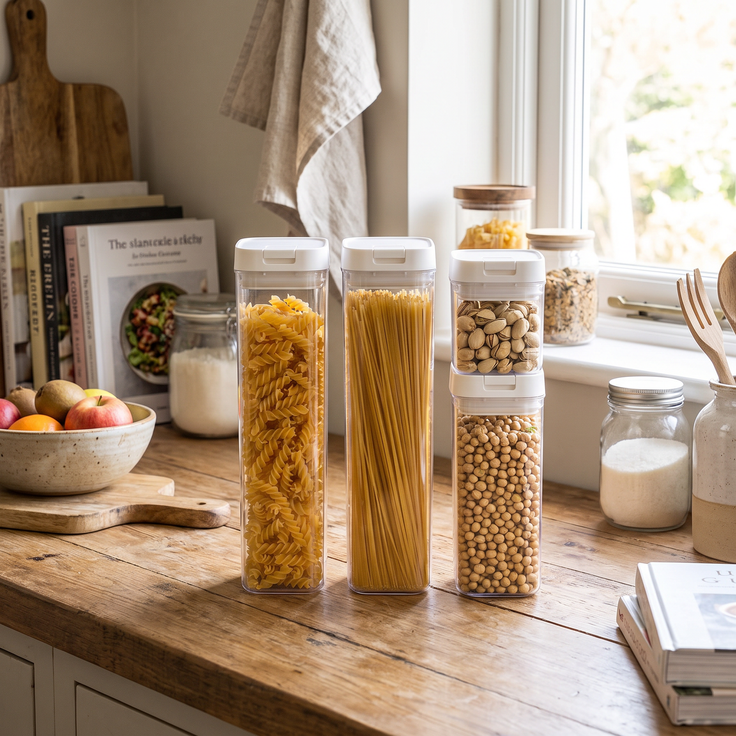 Airtight Pasta and Grain Container Tall Clear Pantry Canister