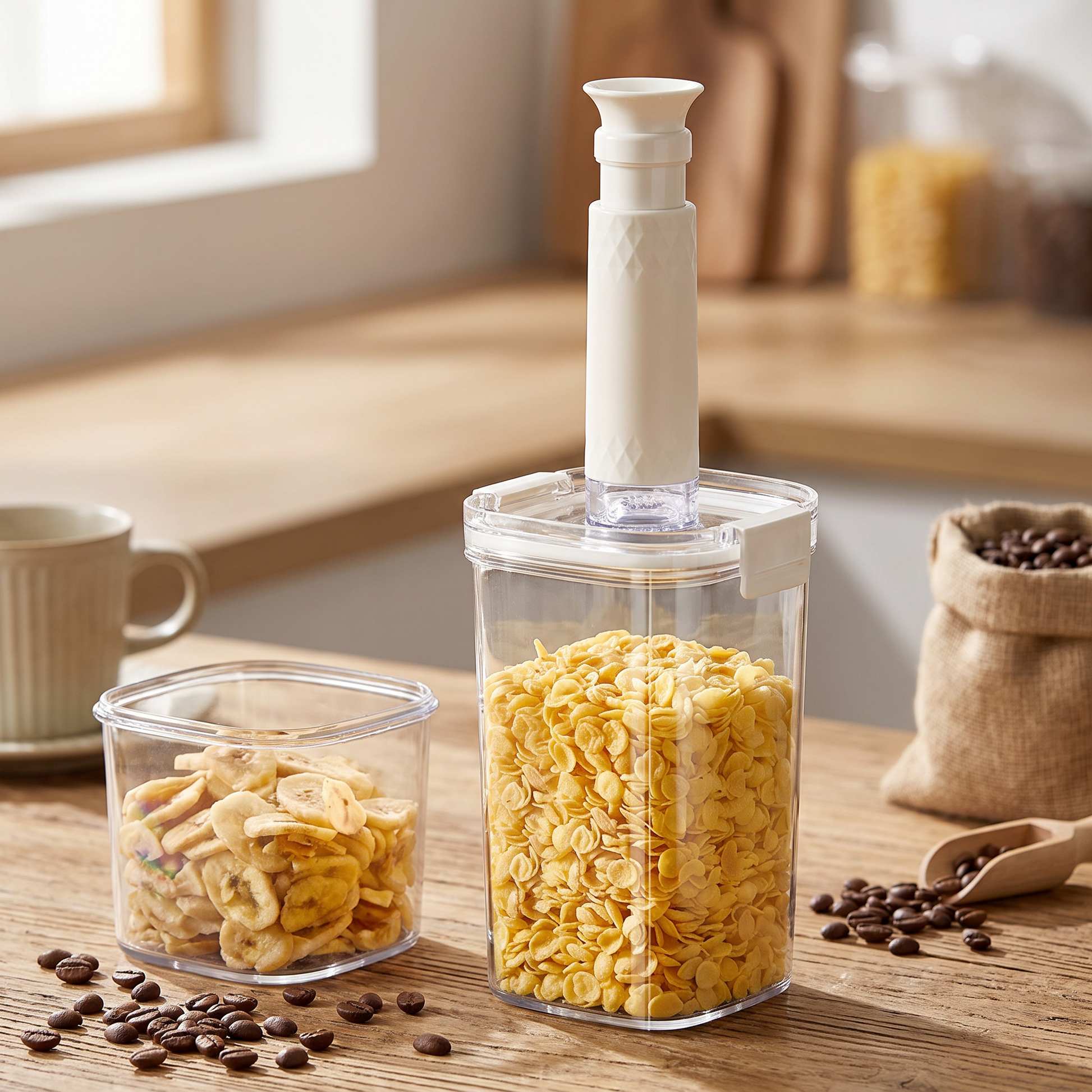 Vacuum-Sealed Coffee Bean Jar Pump-Lid Airtight Canister
