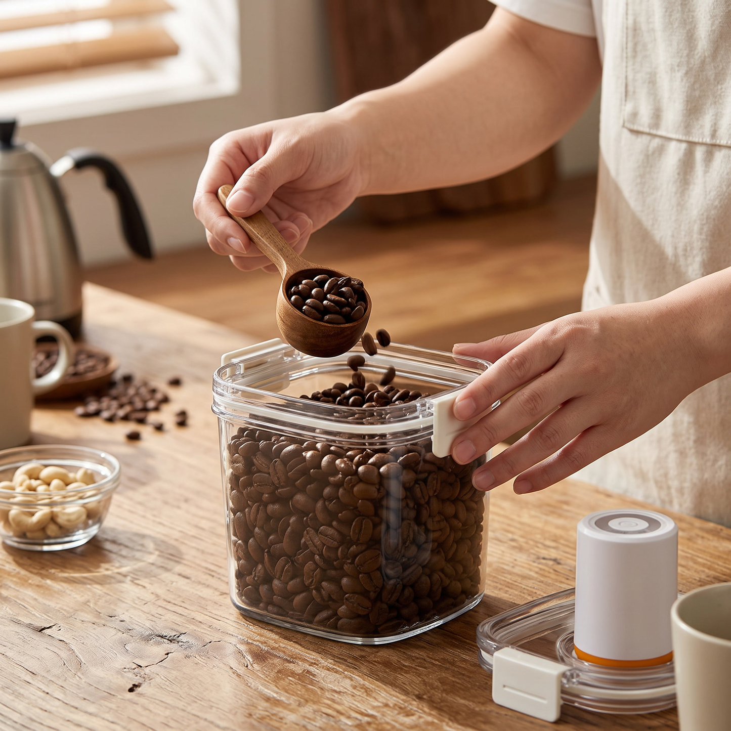 Vacuum-Sealed Coffee Bean Jar Pump-Lid Airtight Canister