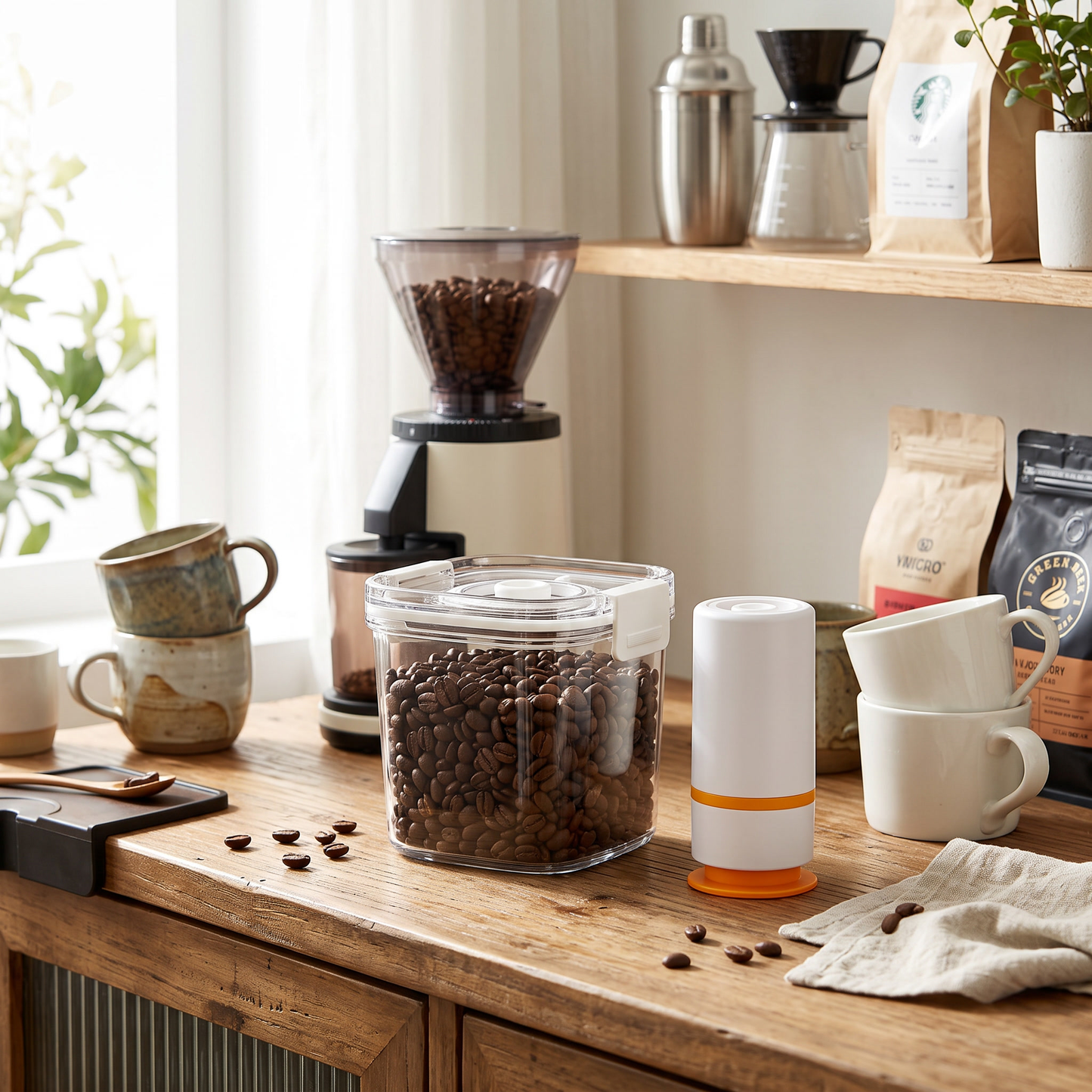 Vacuum-Sealed Coffee Bean Jar Pump-Lid Airtight Canister