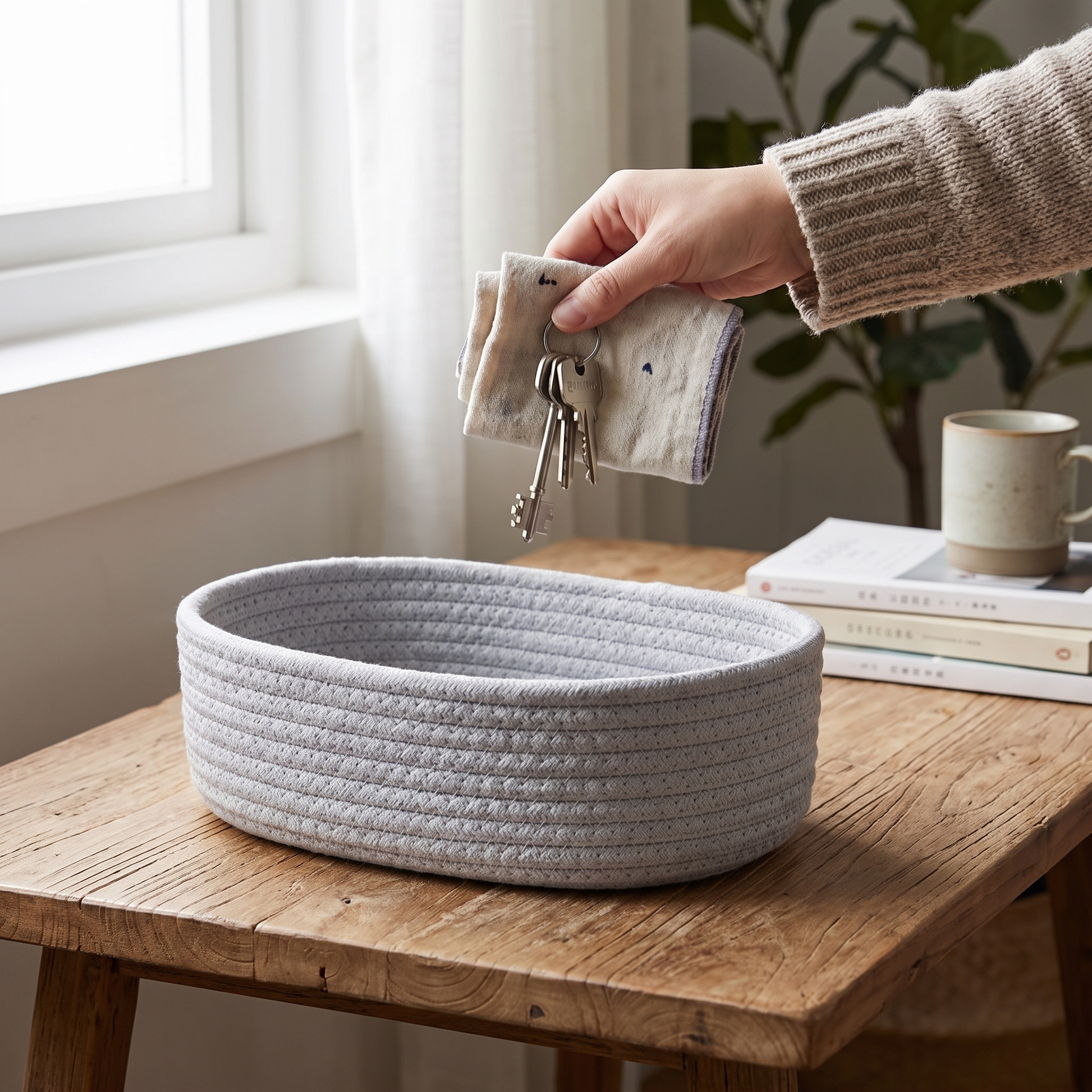 Cotton Rope Storage Basket Small Woven Oval
