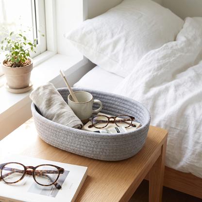 Cotton Rope Storage Basket Small Woven Oval
